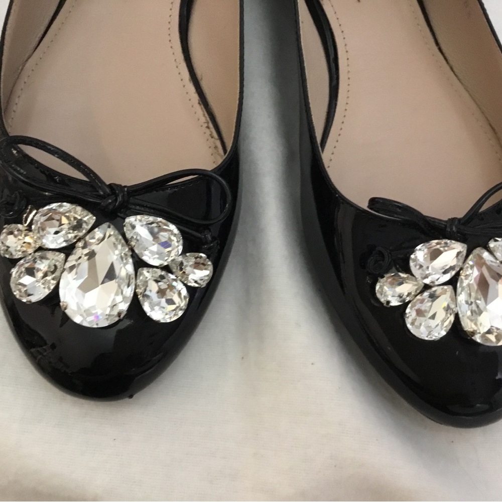 Miu Miu Black Patent Leather Jeweled Swarovski Crystals Ballet Flats - Picture 6 of 10